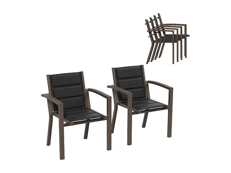Chaises de Jardin - Lot de 2 Chaises | Structure en Aluminium avec Tissu Tessilium Confortable, Haute Résistance aux UV et aux Intempéries, Marron