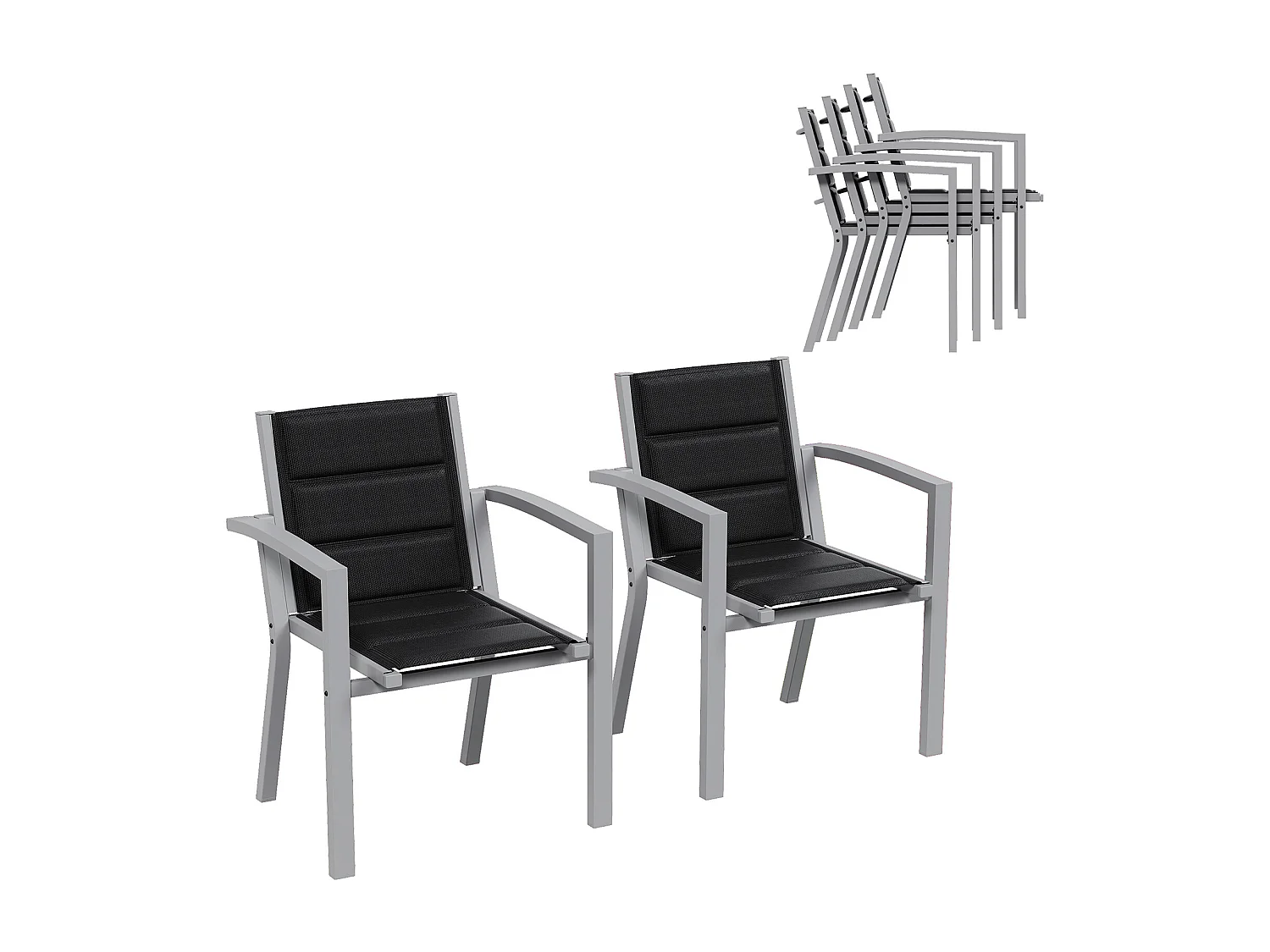 Chaises de Jardin - Lot de 2 Chaises | Structure en Aluminium avec Tissu Tessilium Confortable, Haute Résistance aux UV et aux Intempéries, Gris clair