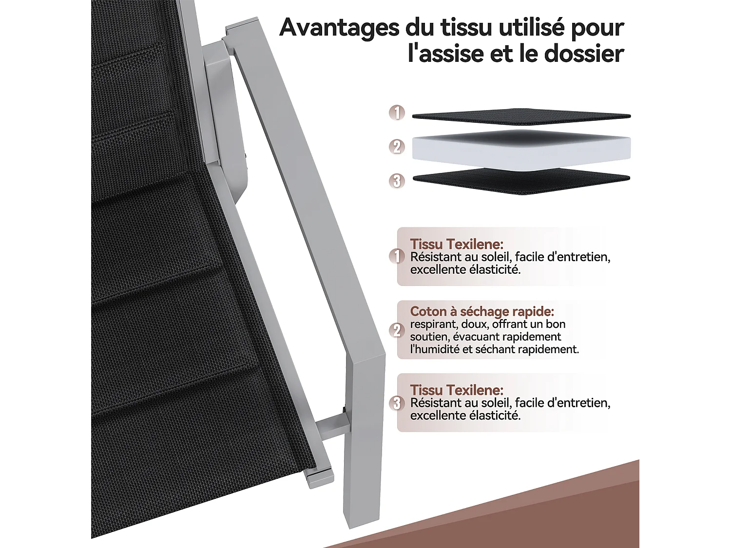 Chaises de Jardin - Lot de 2 Chaises | Structure en Aluminium avec Tissu Tessilium Confortable, Haute Résistance aux UV et aux Intempéries, Gris clair