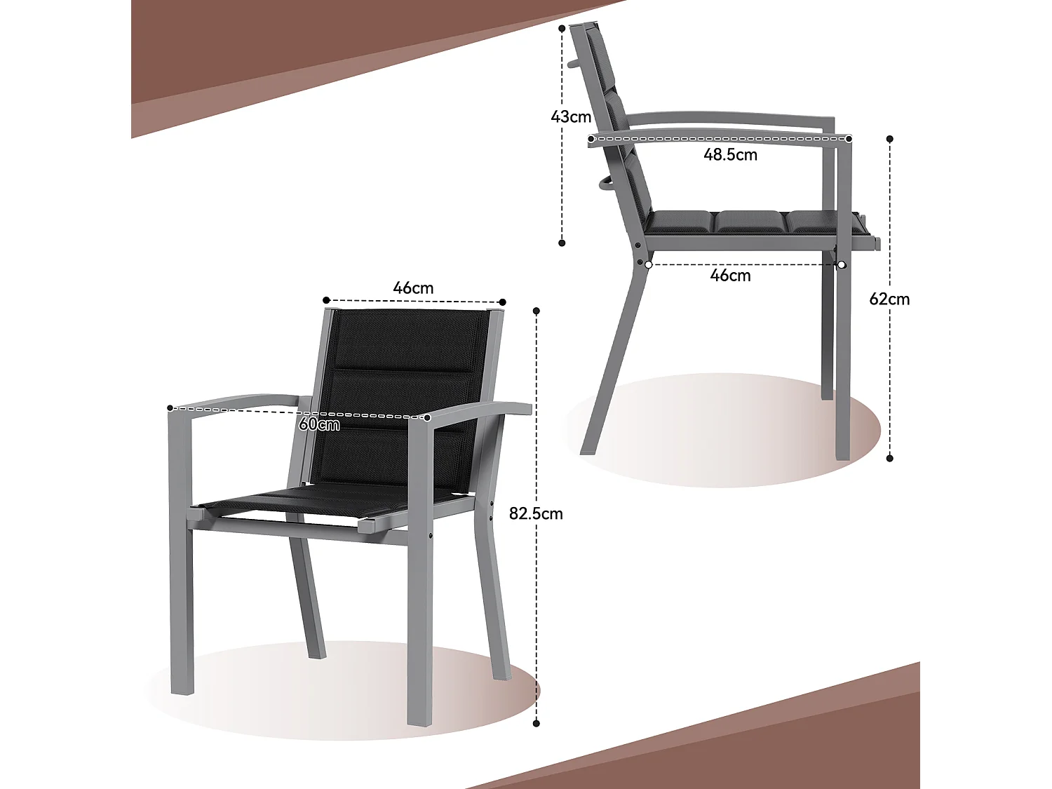 Chaises de Jardin - Lot de 2 Chaises | Structure en Aluminium avec Tissu Tessilium Confortable, Haute Résistance aux UV et aux Intempéries, Gris clair