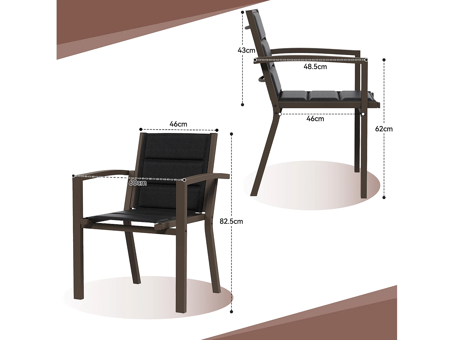 Chaises de Jardin - Lot de 2 Chaises | Structure en Aluminium avec Tissu Tessilium Confortable, Haute Résistance aux UV et aux Intempéries, Gris foncé