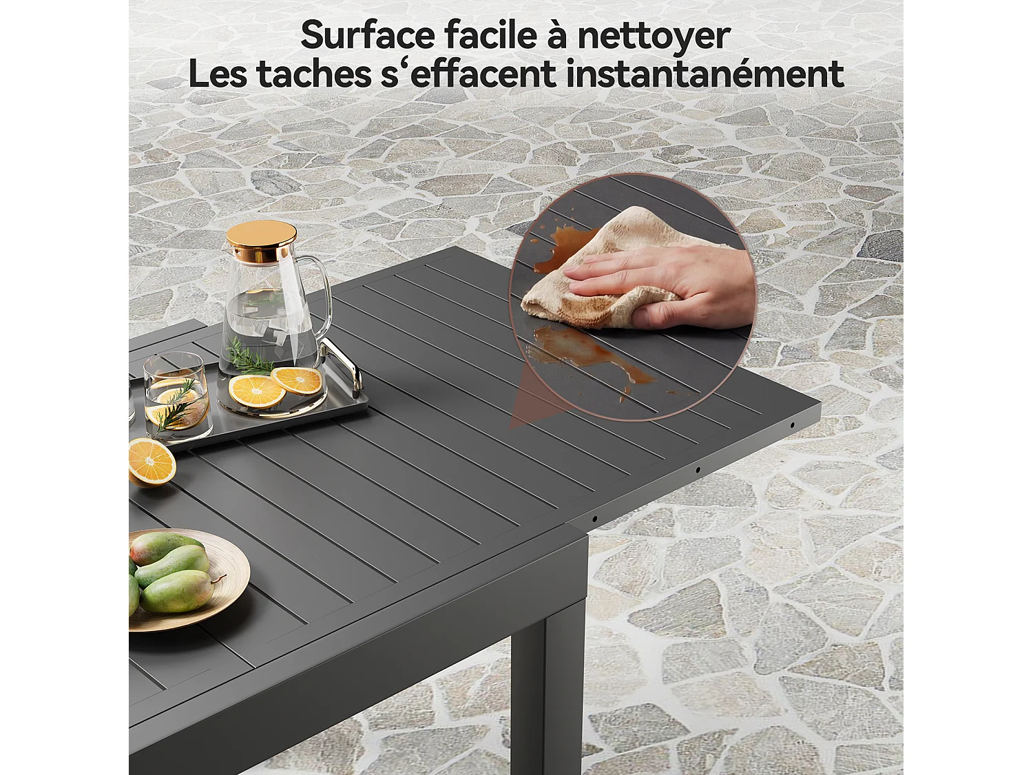 Table de Jardin Extensible en Aluminium | 200kg Fermé / 150kg Ouvert | 4-8 Personnes, Stable & Résistante, Gris foncé