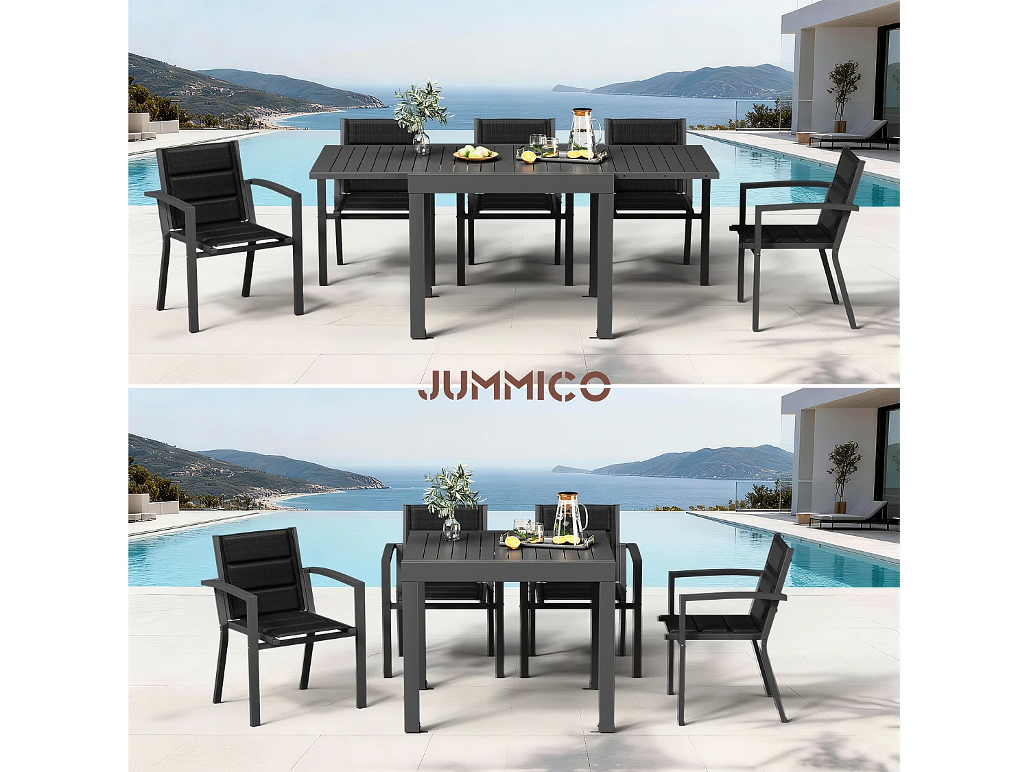 Table de Jardin Extensible en Aluminium | 200kg Fermé / 150kg Ouvert | 4-8 Personnes, Stable & Résistante, Gris foncé