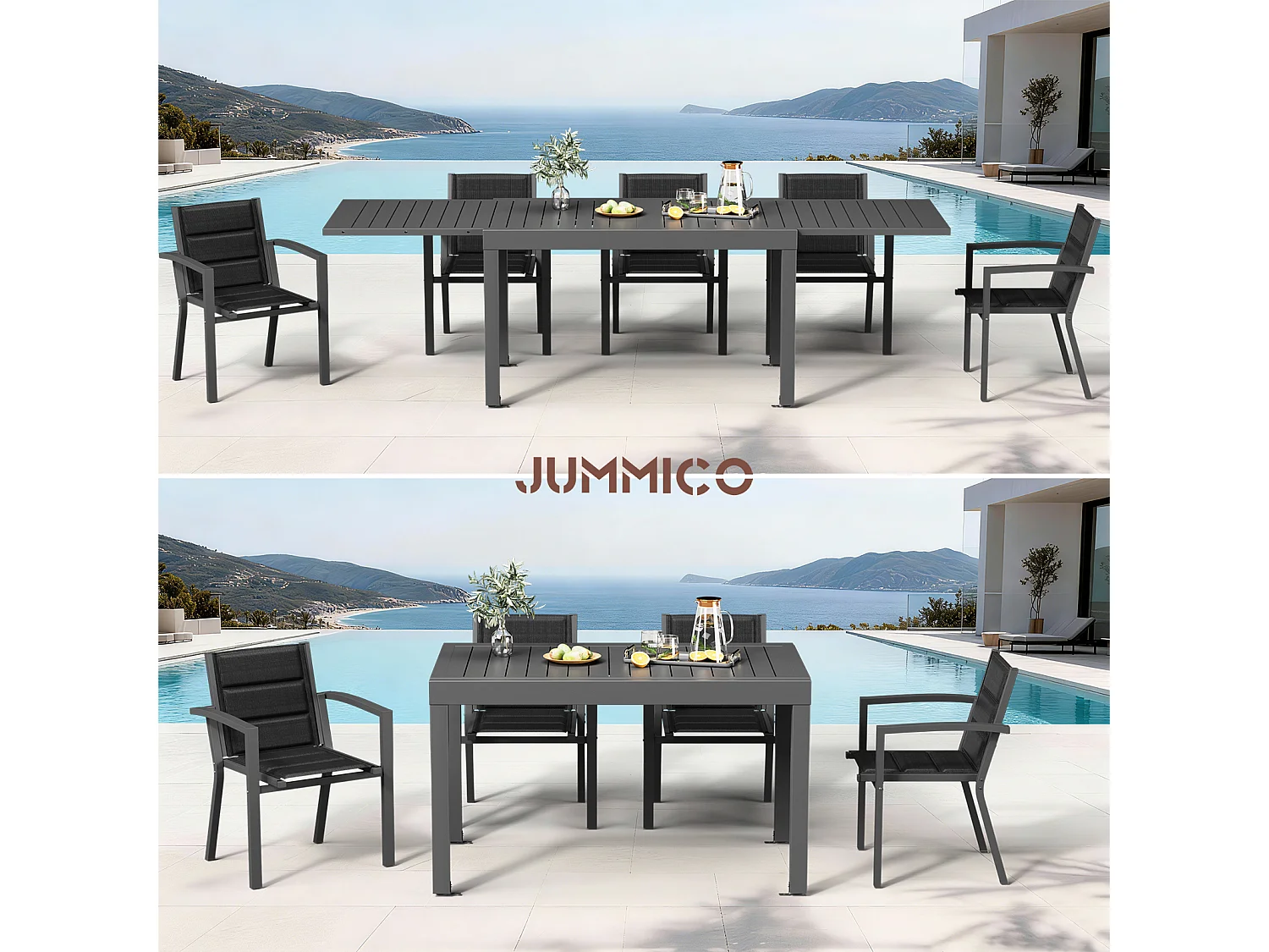 Table de Jardin Extensible en Aluminium | 200kg Fermé / 150kg Ouvert | 6-10 Personnes, Stable & Résistante, Gris foncé