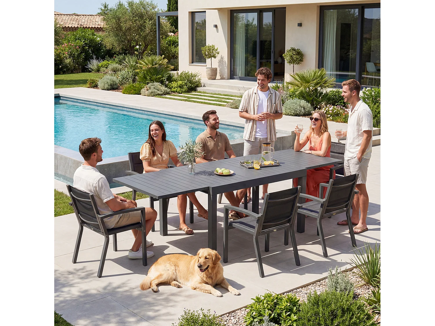 Table de Jardin Extensible en Aluminium | 200kg Fermé / 150kg Ouvert | 6-10 Personnes, Stable & Résistante, Gris foncé