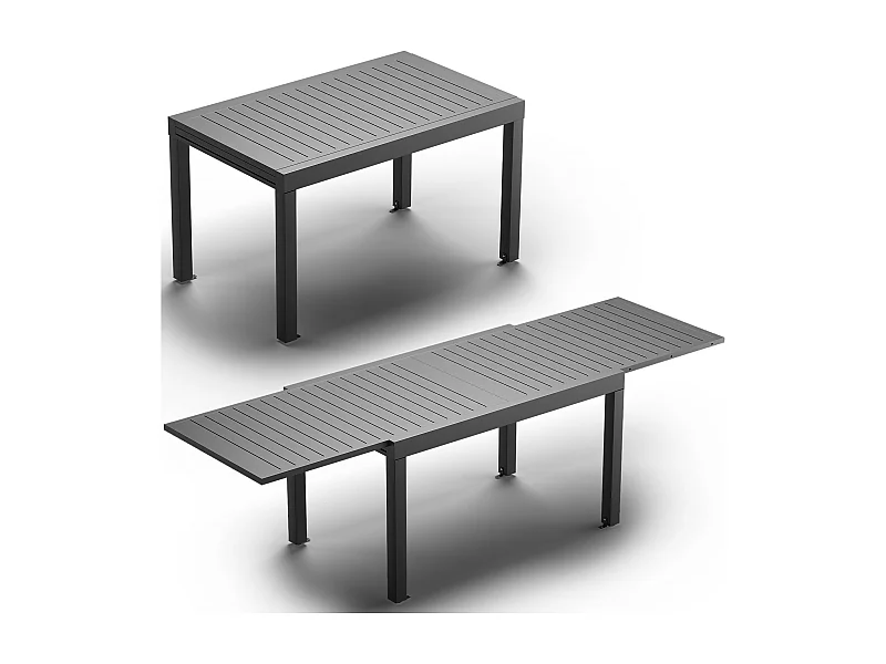 Table de Jardin Extensible en Aluminium | 200kg Fermé / 150kg Ouvert | 6-10 Personnes, Stable & Résistante, Gris foncé