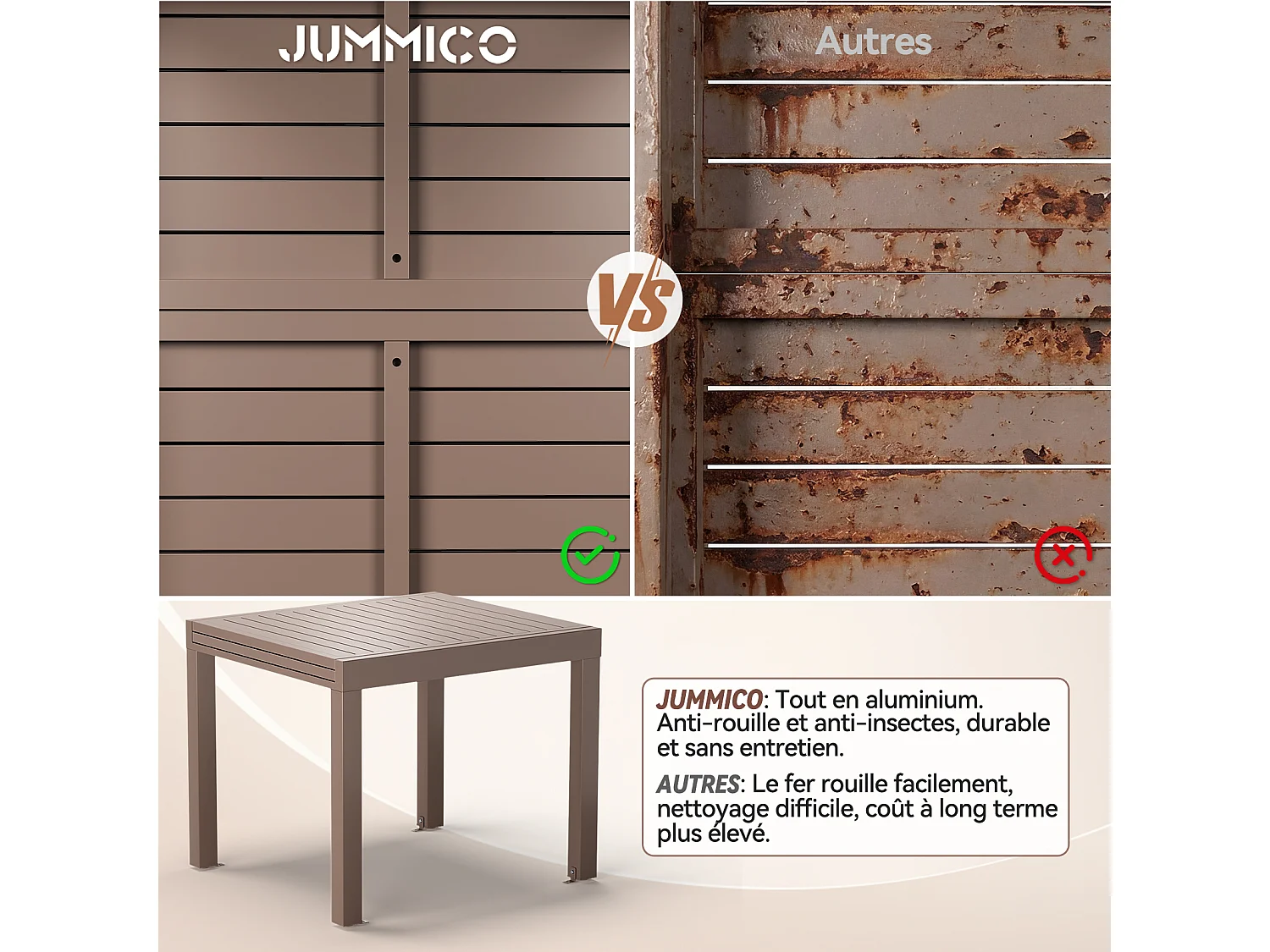 Table de Jardin Extensible en Aluminium | 200kg Fermé / 150kg Ouvert | 4-8 Personnes, Stable & Résistante, Marron