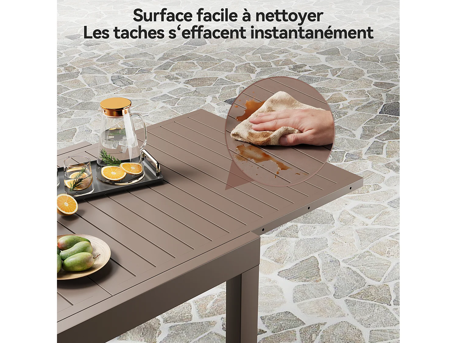 Table de Jardin Extensible en Aluminium | 200kg Fermé / 150kg Ouvert | 4-8 Personnes, Stable & Résistante, Marron