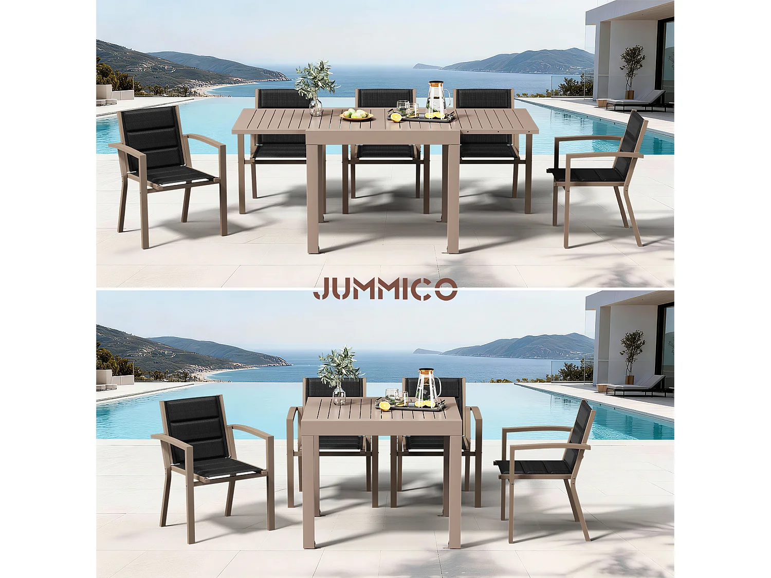 Table de Jardin Extensible en Aluminium | 200kg Fermé / 150kg Ouvert | 4-8 Personnes, Stable & Résistante, Marron