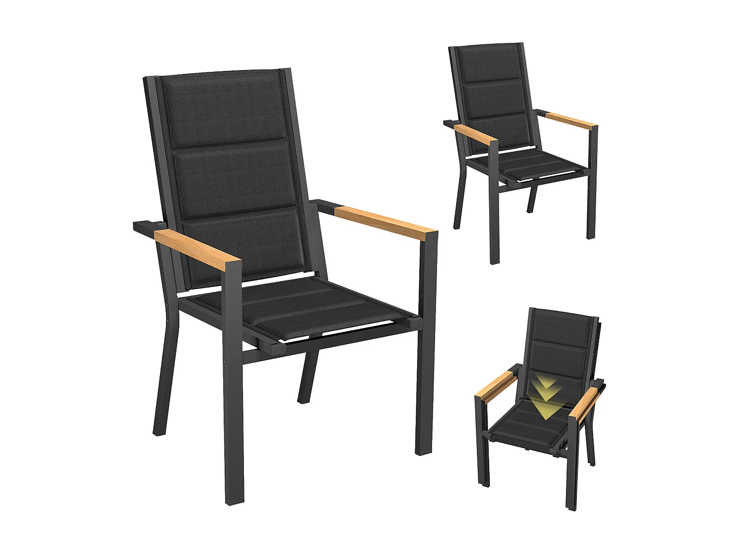 Lot de 2 chaises de jardin empilables en aluminium alliage aspect bois surélevées et élargies - gris foncé,Marque DEVOKE