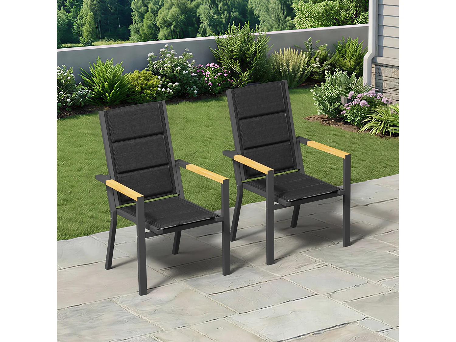 Lot de 2 chaises de jardin empilables en aluminium alliage aspect bois surélevées et élargies - gris foncé,Marque DEVOKE