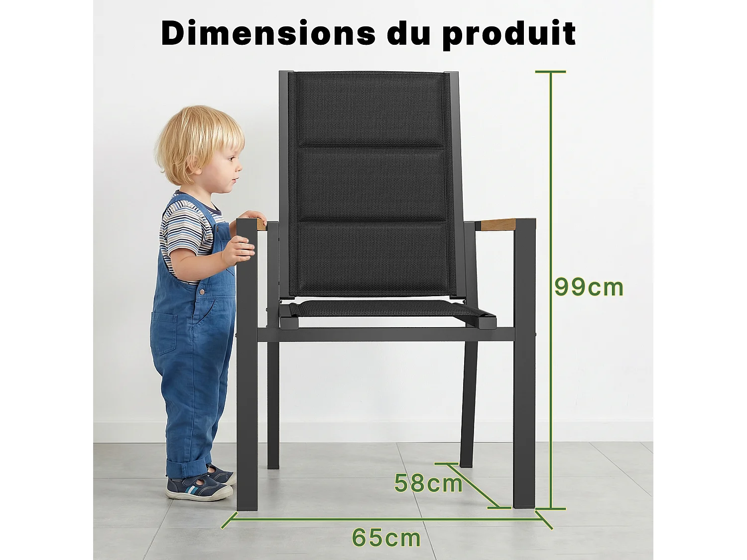 Lot de 2 chaises de jardin empilables en aluminium alliage aspect bois surélevées et élargies - gris foncé,Marque DEVOKE