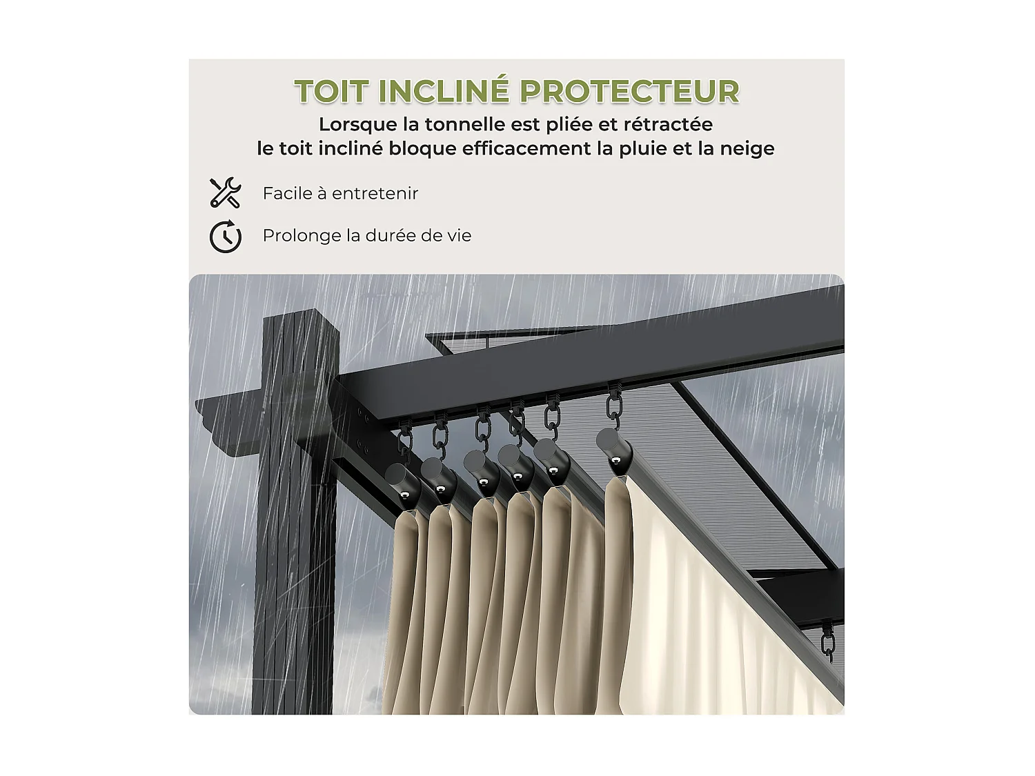 Pergola de Jardin 3x3m avec Toit Ouvrant Réglable à Fermeture Magnétique | Châssis en Aluminium avec une Paroi Latérale | Toit en Polycarbonate 100% Étanche, Beige