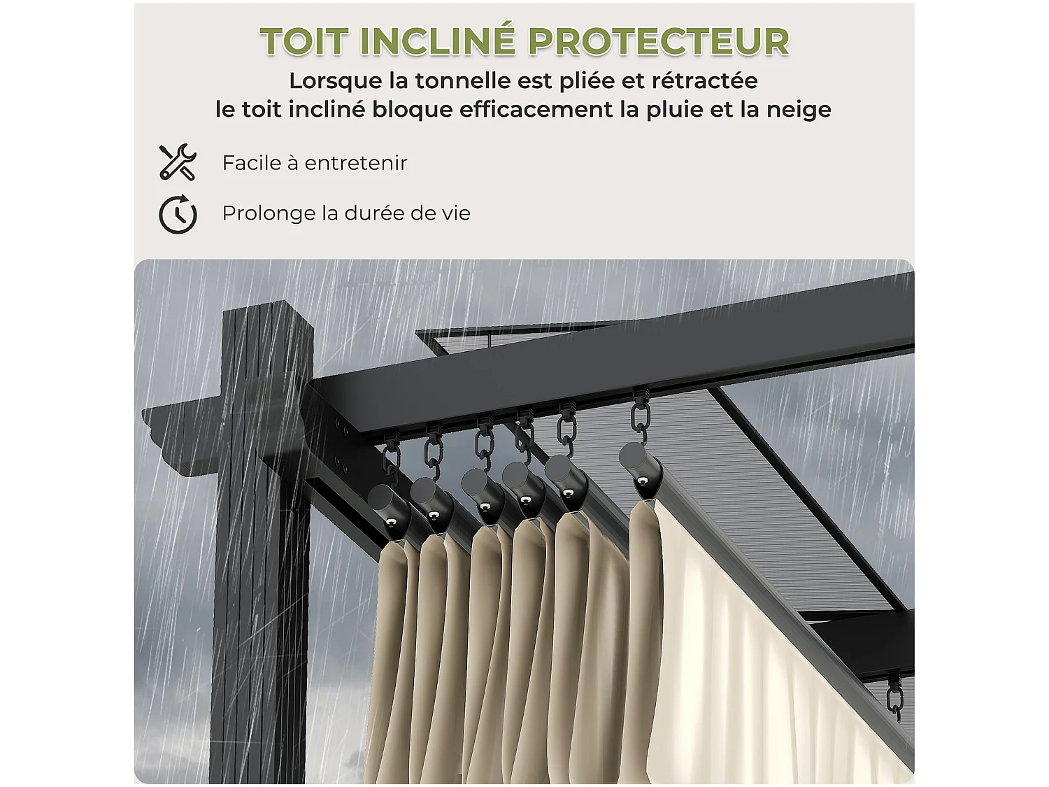 Pergola de Jardin 3x3m avec Toit Ouvrant Réglable à Fermeture Magnétique | Châssis en Aluminium avec une Paroi Latérale | Toit en Polycarbonate 100% Étanche, Beige