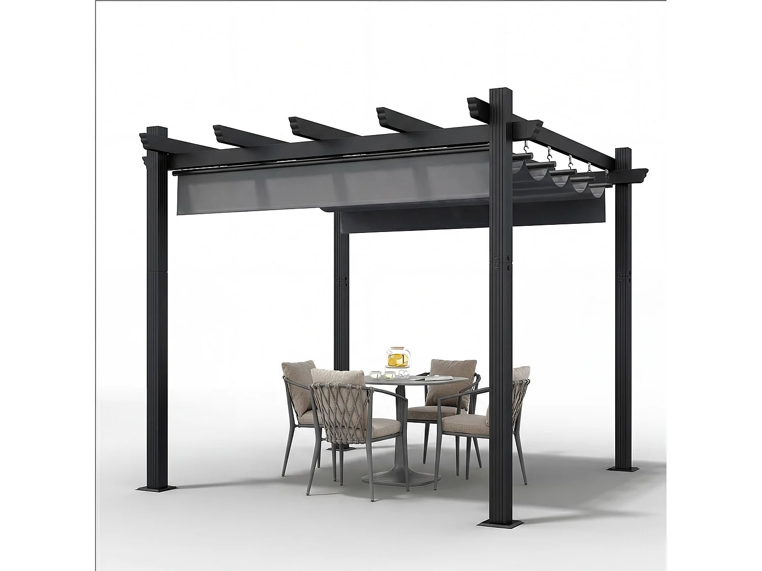 Pergola Jardin 3x3m avec Toit Ouvrant Réglable à Fermeture Magnétique | Structure Aluminium Stable avec Fixations Vis d'Expansion + Tiges de Sol, Gris