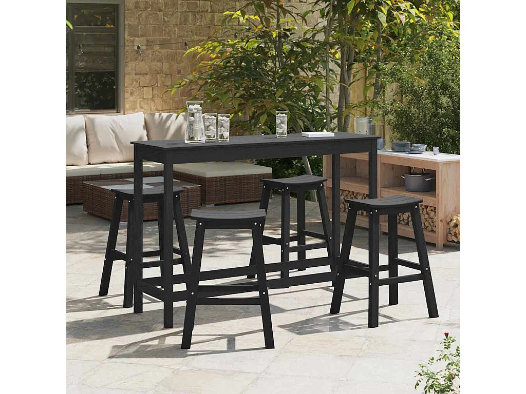 Ensemble de bar de jardin 4 pièces Noir HDPE