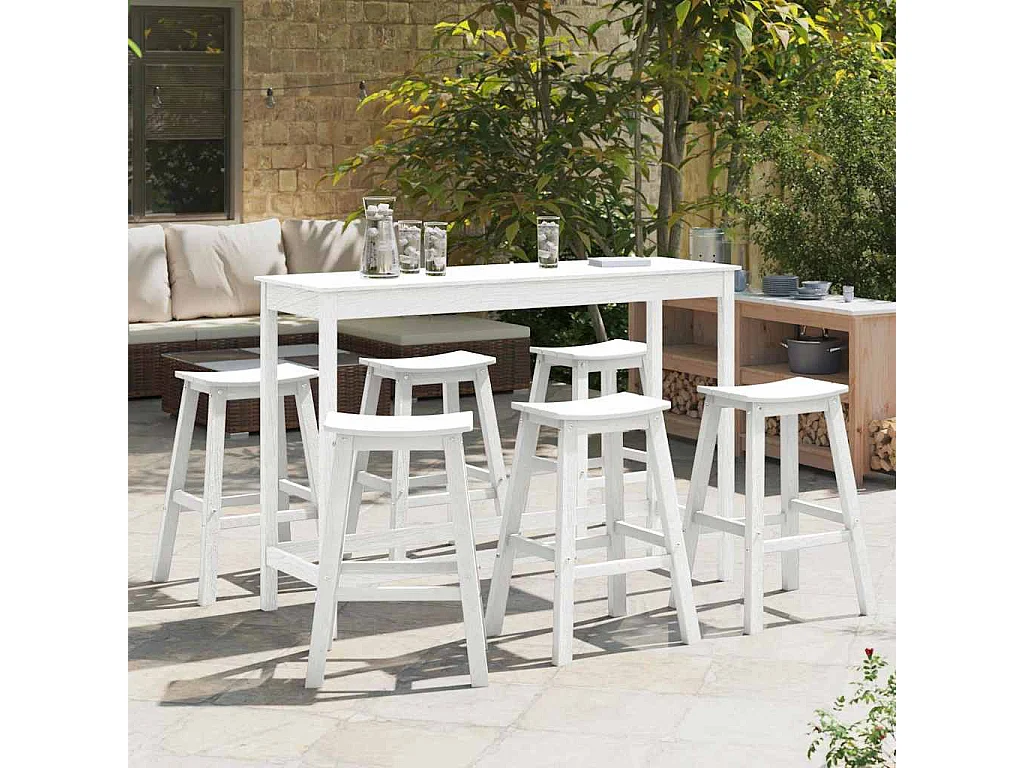 Ensemble de bar de jardin 6 pièces Blanc HDPE