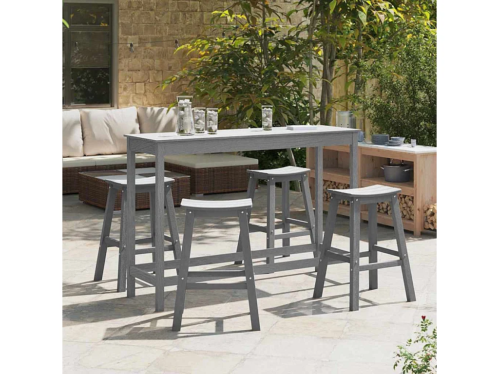 Ensemble de bar de jardin 4 pièces Gris clair HDPE