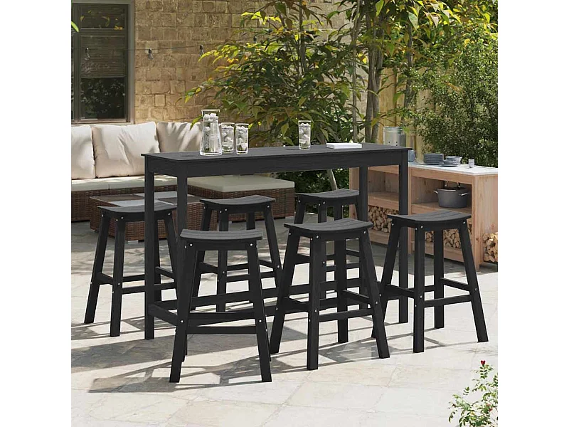 Ensemble de bar de jardin 6 pièces Noir HDPE