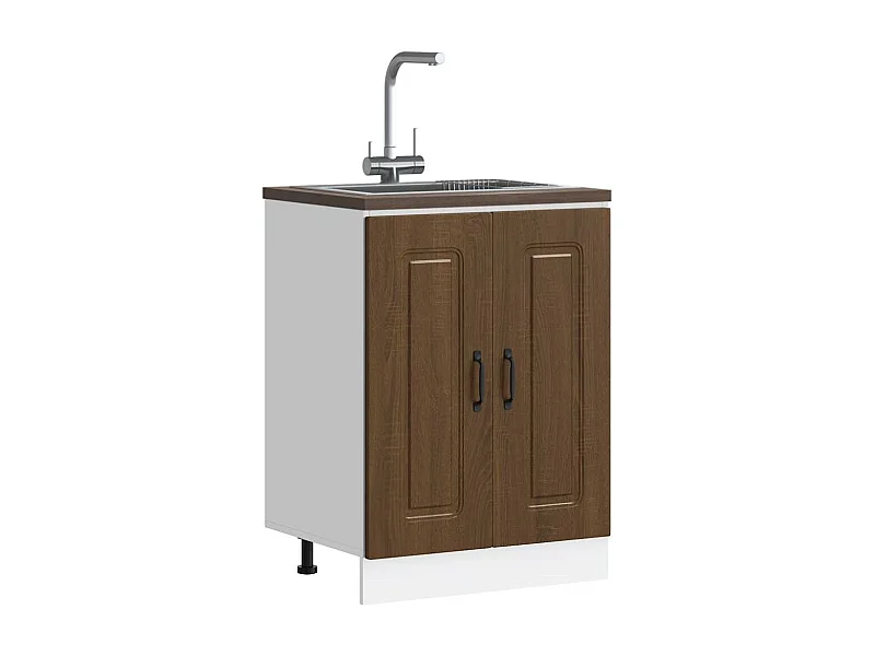 Meuble bas pour évier chêne marron bois d'ingénierie