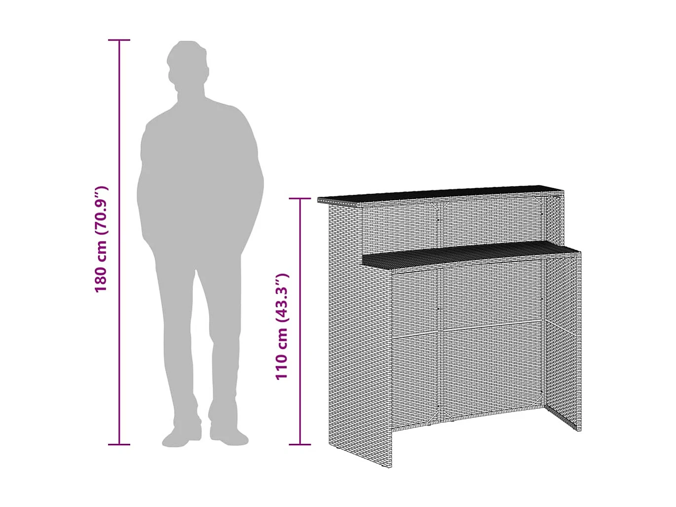 Ensemble de bar de jardin 3 pièces avec coussins noir poly rotin