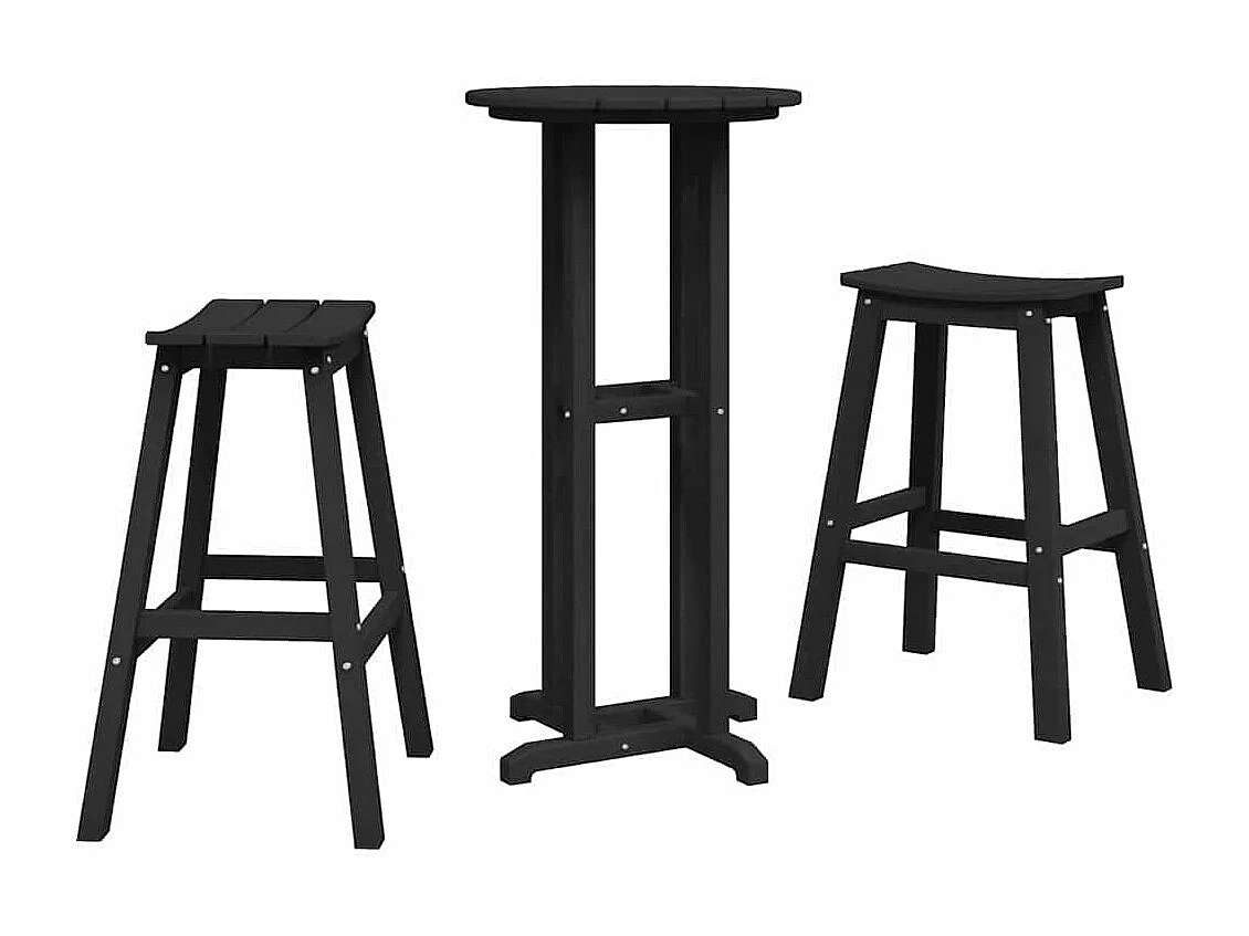 Ensemble de bar de jardin 3 pièces Noir HDPE