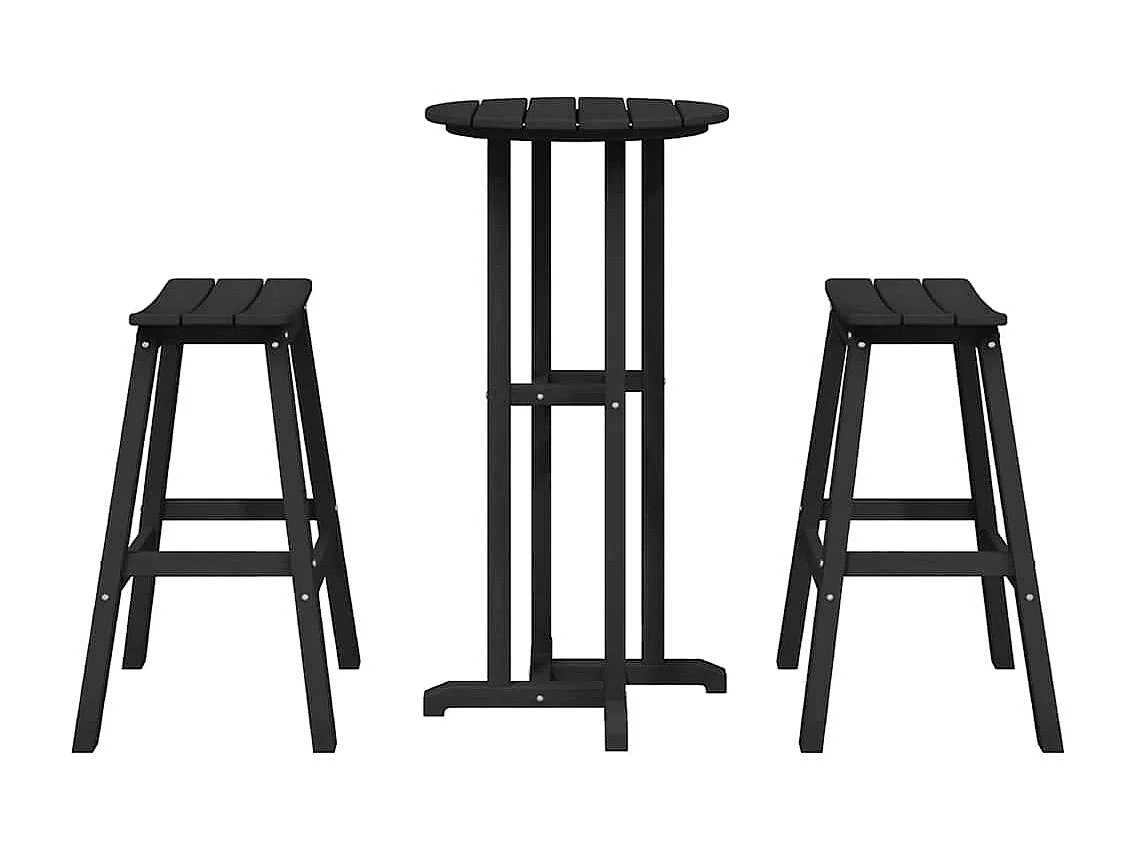 Ensemble de bar de jardin 3 pièces Noir HDPE