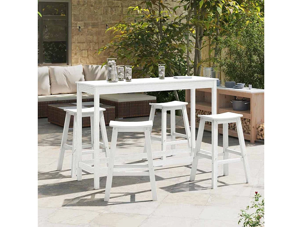 Ensemble de bar de jardin 4 pièces Blanc HDPE