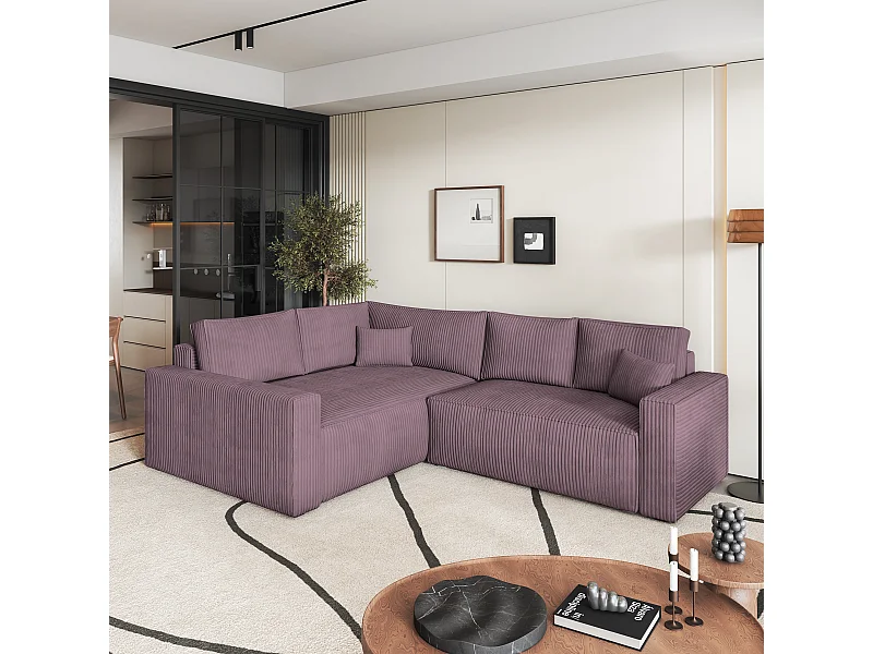 Canapé D'angle Eronis Violet En Velours Côtelé Avec Fonction De Couchage