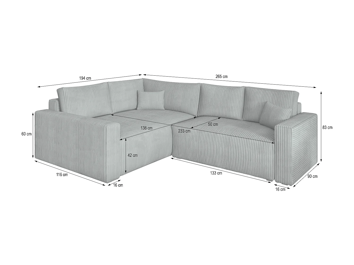 Canapé D'angle Eronis Beige En Velours Côtelé Avec Fonction De Couchage