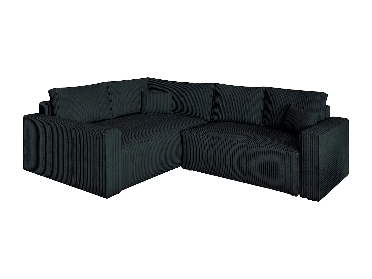 Canapé D'angle Eronis Noir En Velours Côtelé Avec Fonction De Couchage