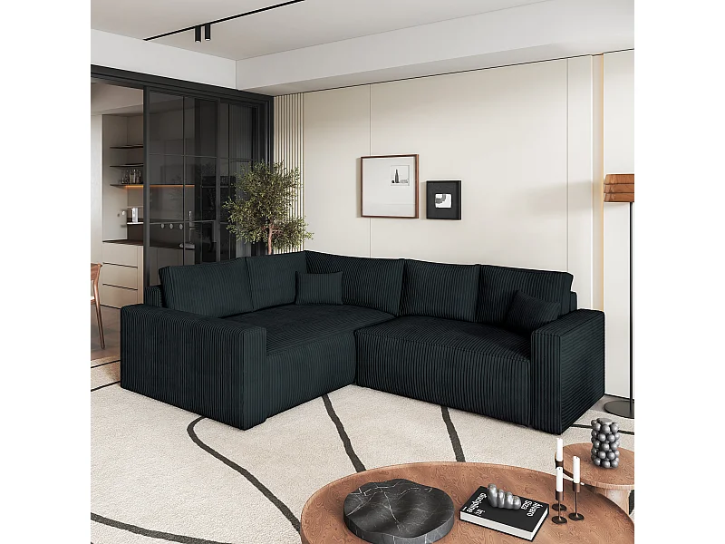 Hoekbank ERONIS van fluweel met slaapfunctie Schwarz