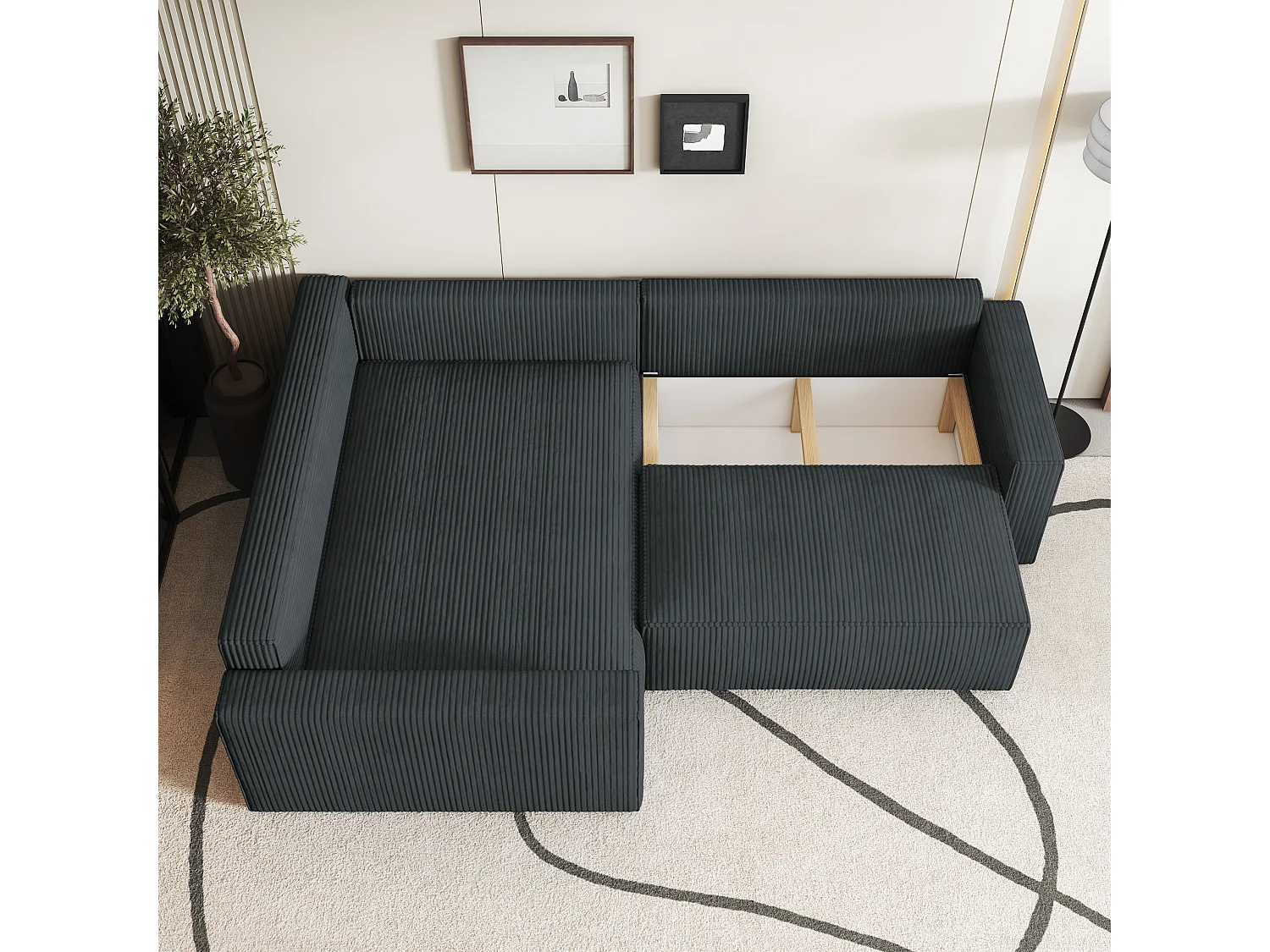 Canapé D'angle Eronis Gris En Velours Côtelé Avec Fonction De Couchage