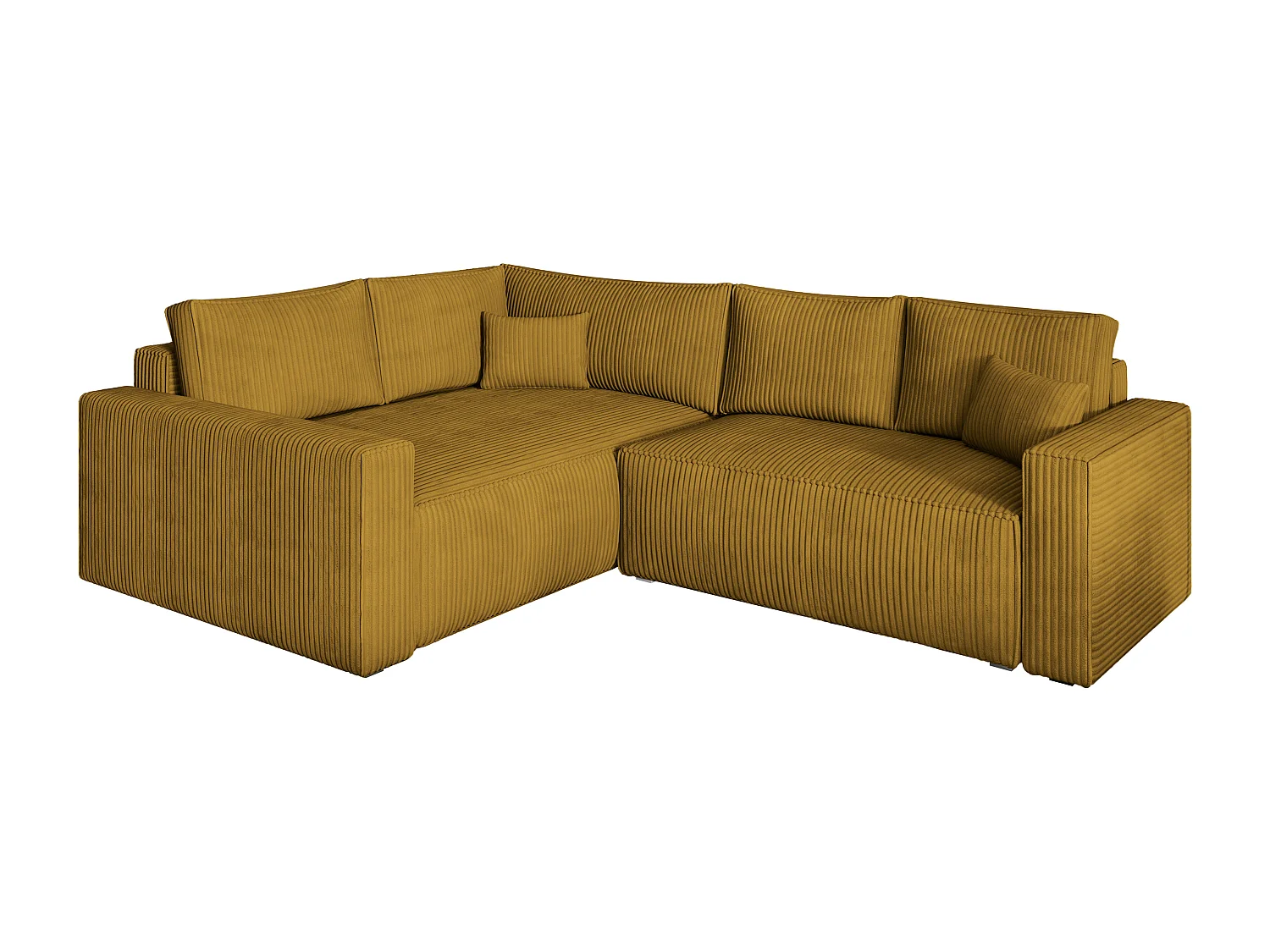 Canapé D'angle Eronis Jaune En Velours Côtelé Avec Fonction De Couchage