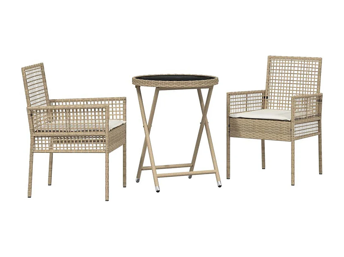 Ensemble bistro de jardin 3 pièces Beige polyrotin