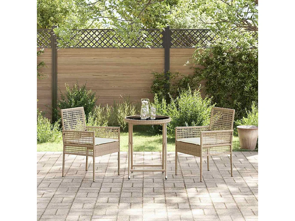Ensemble bistro de jardin 3 pièces Beige polyrotin