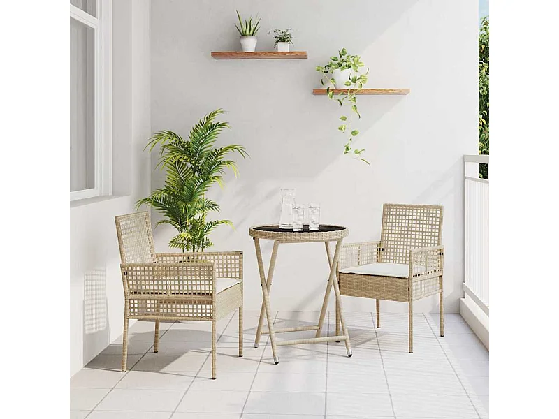 Ensemble bistro de jardin 3 pièces Beige polyrotin