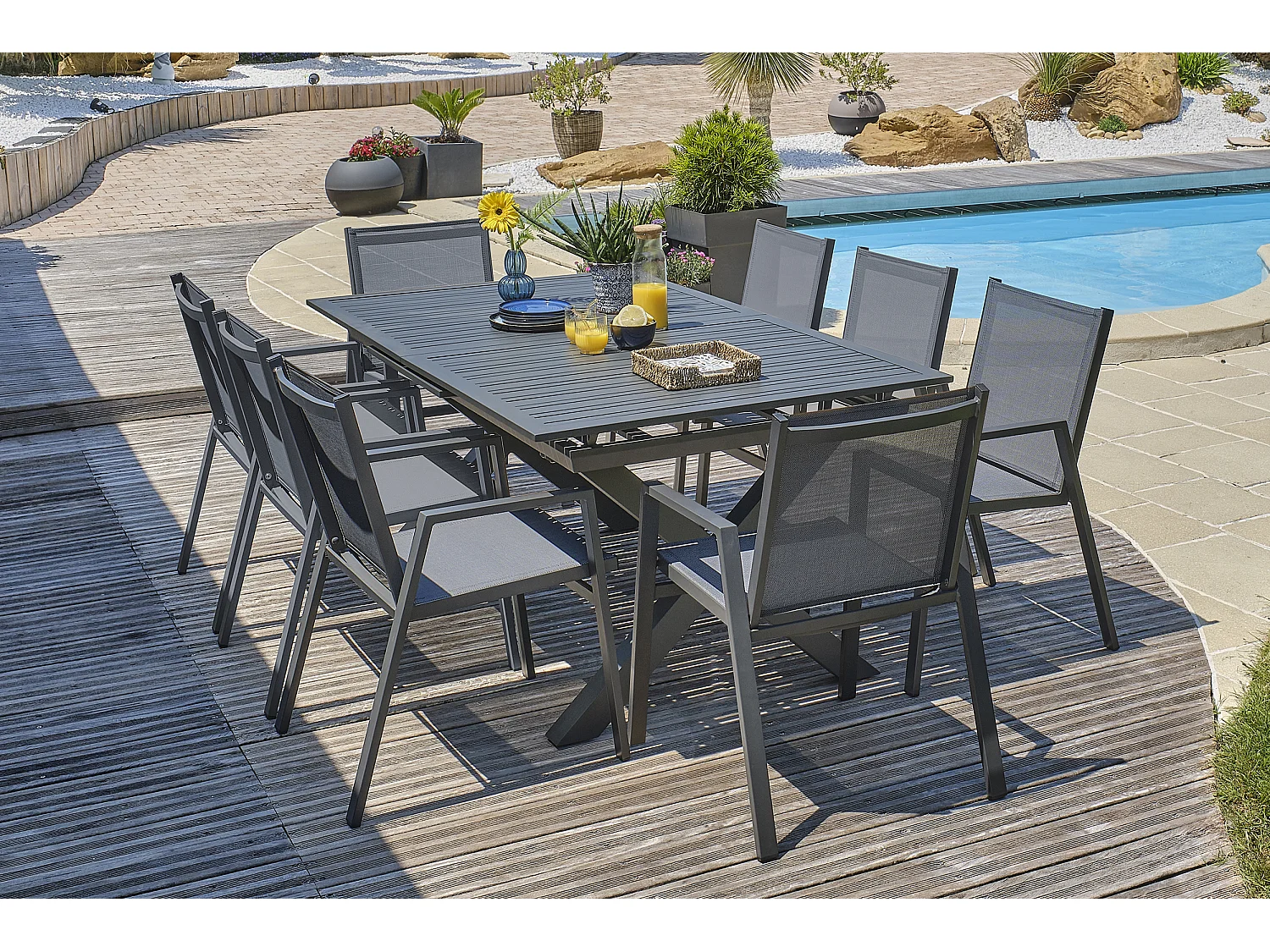 Conjunto de jantar de jardim em alumínio com 8 lugares