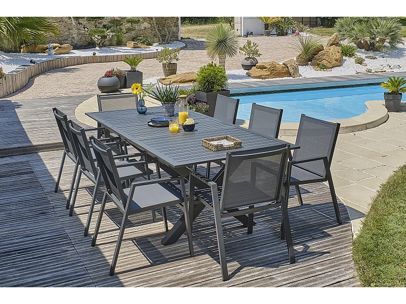 Ensemble repas de jardin 8 places en aluminium