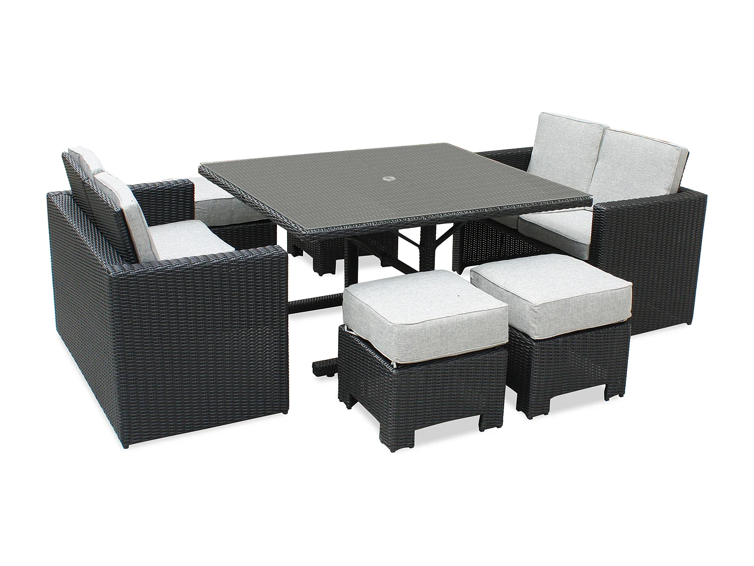 Ensemble repas de jardin encastrable 8 places en résine tresséee