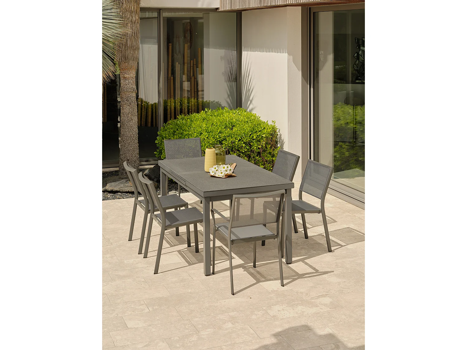 Conjunto de jantar de jardim em alumínio com 6 lugares