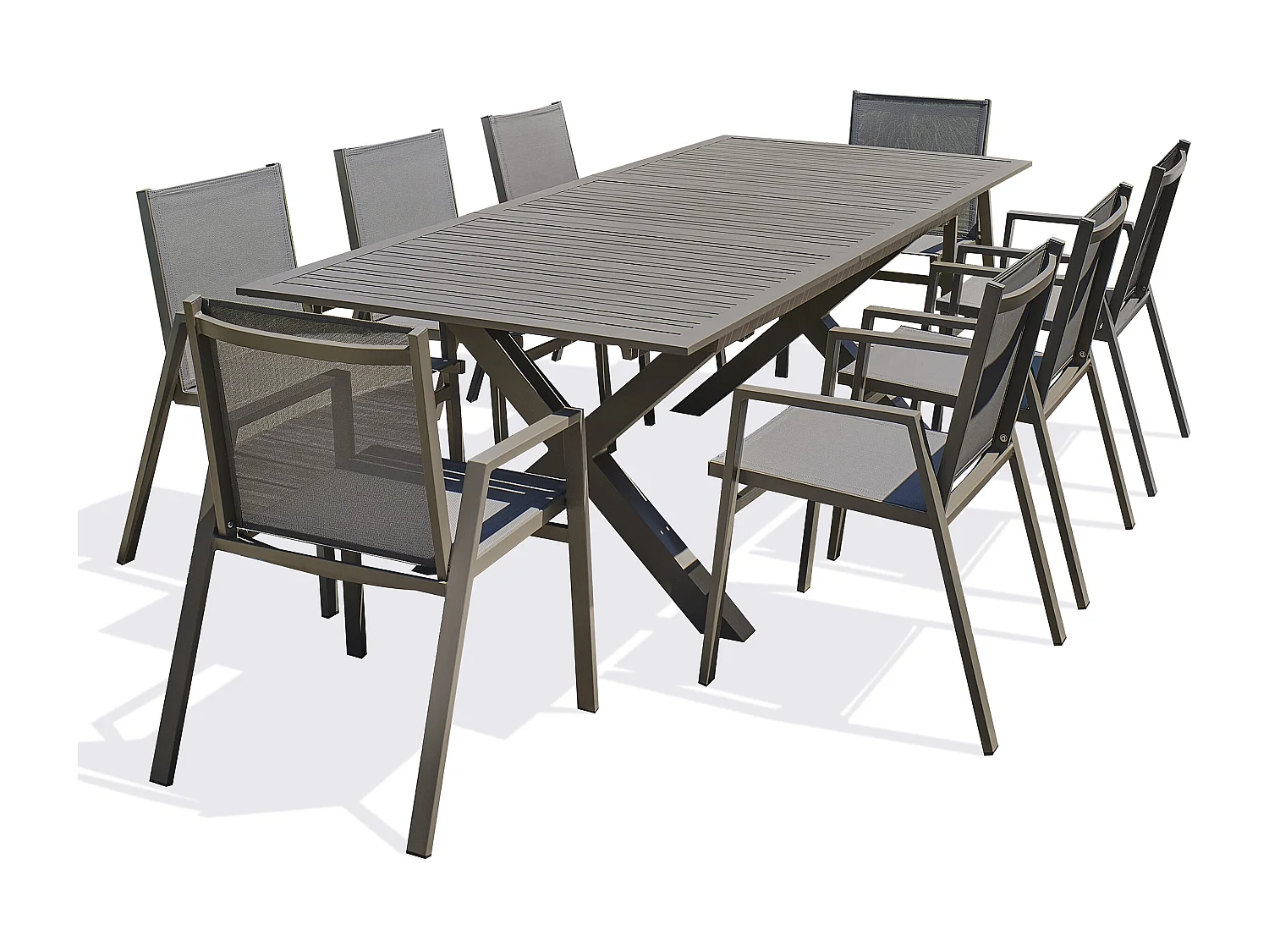 Ensemble repas de jardin 8 places en aluminium quartz
