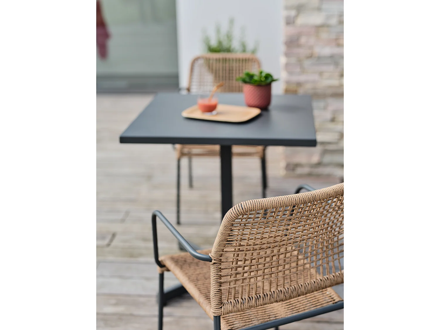 Ensemble repas de jardin 2 places en acier  - LOUISE