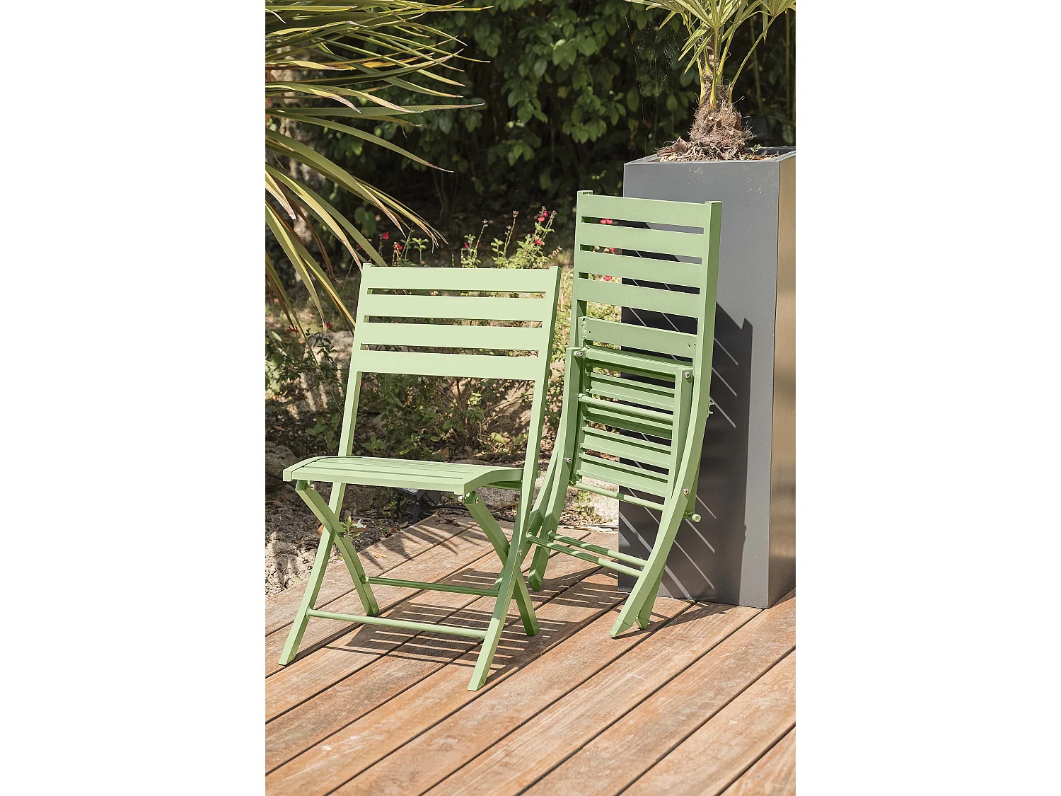 Ensemble repas de jardin 2 places en aluminium vert lagune
