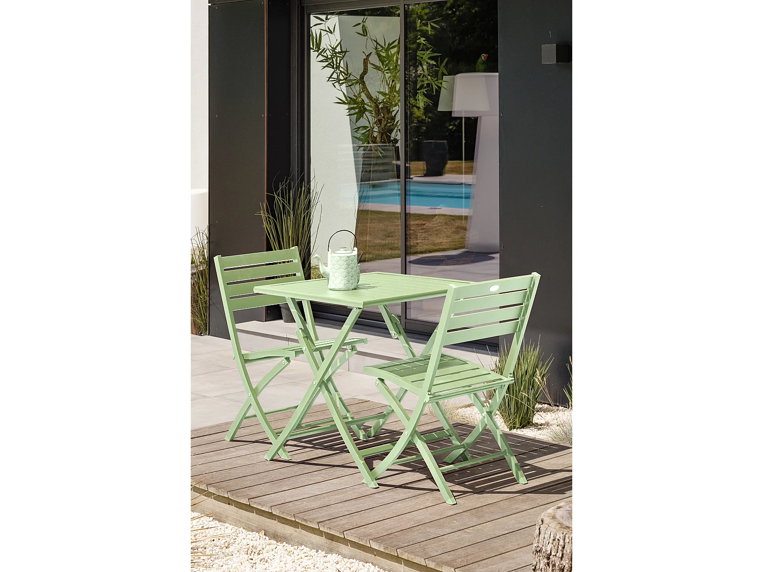 Conjunto de Jantar de Jardim em Alumínio para 2 Pessoas na Cor Verde
