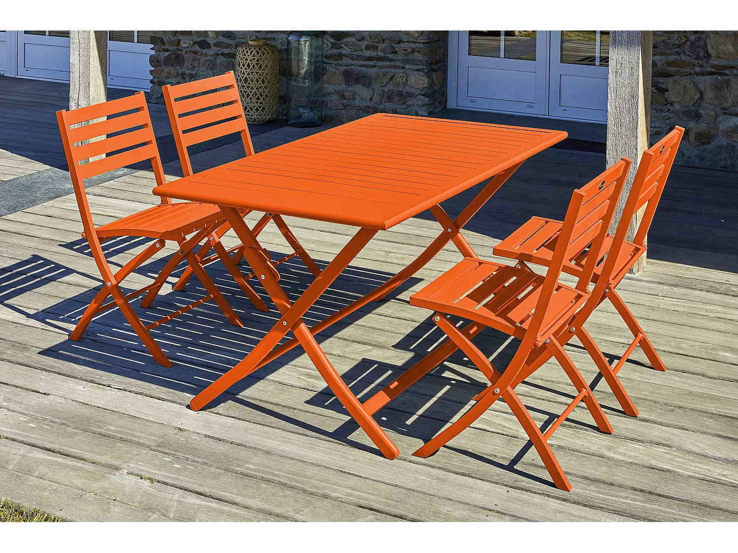 Ensemble repas de jardin 4 places en aluminium orange