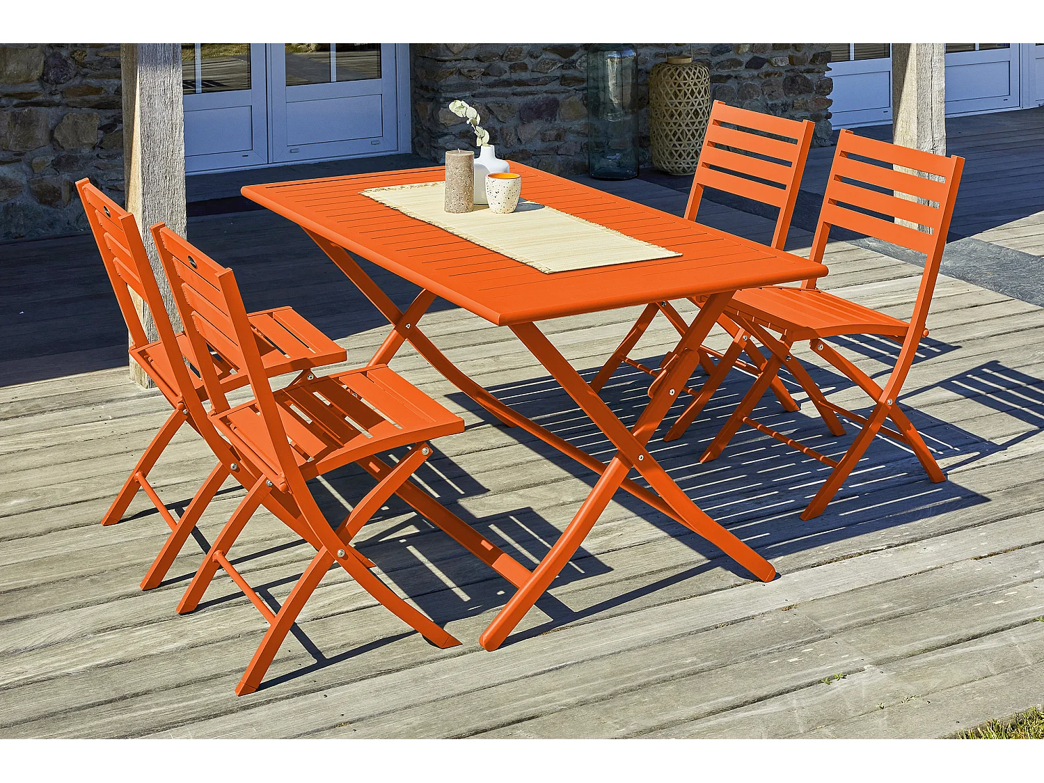 Ensemble repas de jardin 4 places en aluminium orange