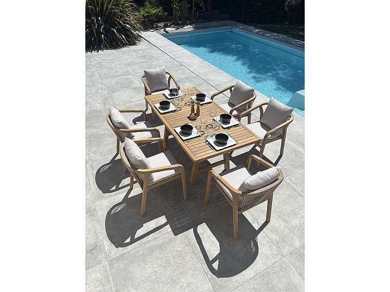 Ensemble repas de jardin 6 places en bois d'acacia