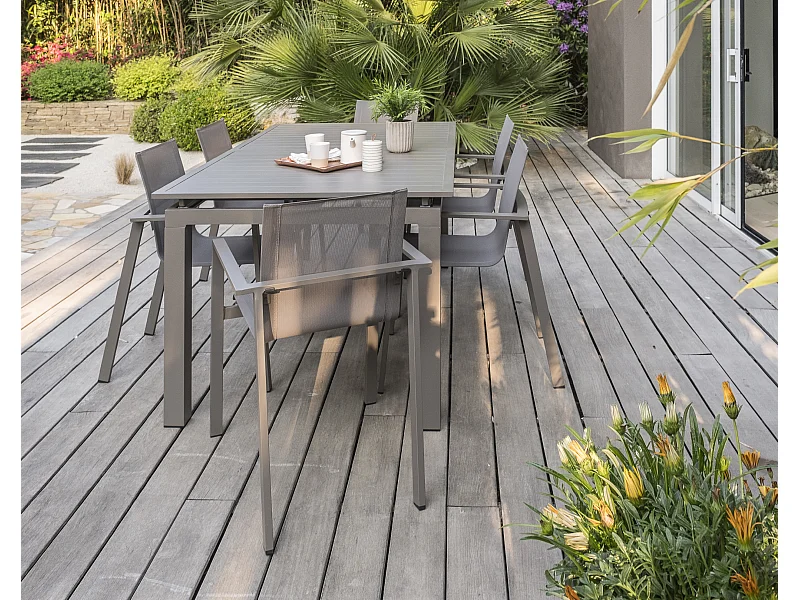 Conjunto de jantar de jardim em alumínio para 6 pessoas