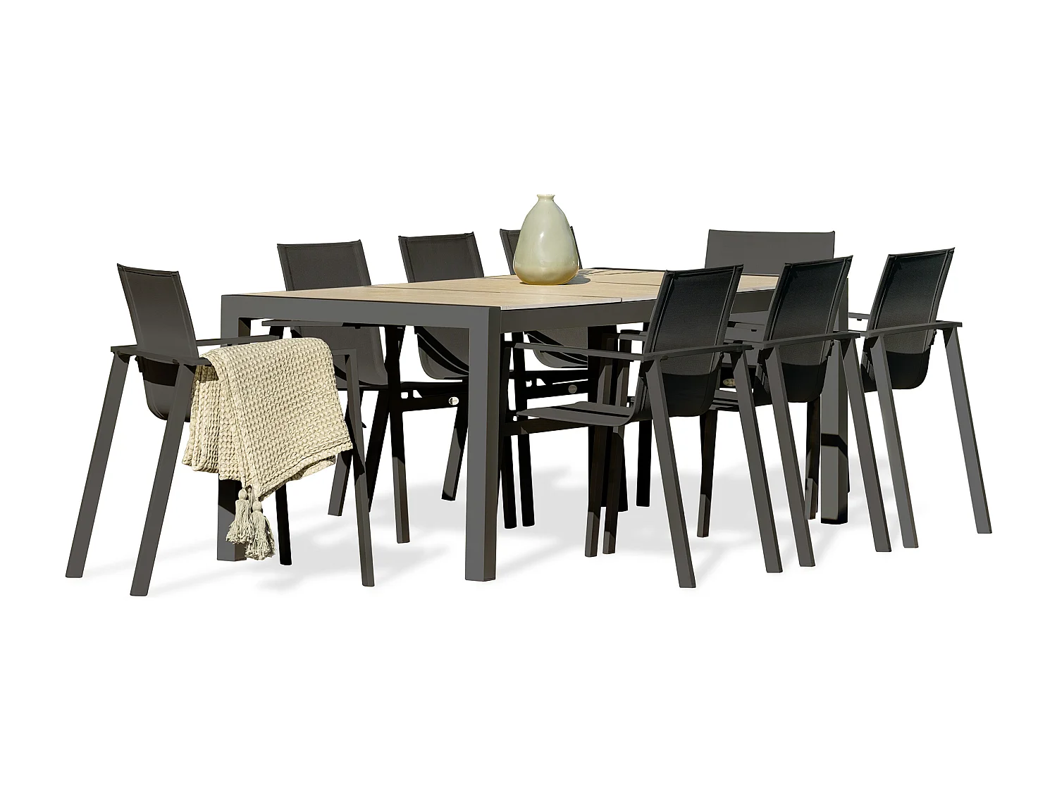 Ensemble repas de jardin 8 places avec plateau céramique